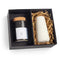 Exklusive Geschenkbox Salz & Stil mit Blausalz in Keramikdose und eleganter Scape Salzmühle.
